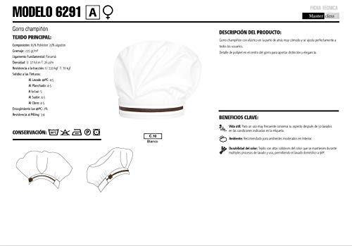 MONZA OBREROL Gorro Profesional para Cocinera Mujer. Tipo Champiñon. Ropa Hostelería. Ref: 6291