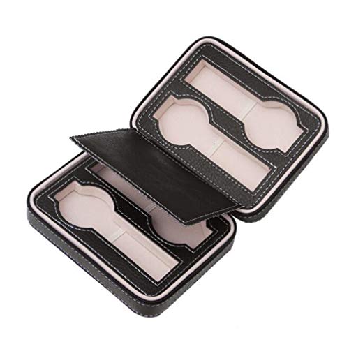 MOONQING - Caja de almacenamiento con cremallera para reloj (4 unidades), color negro