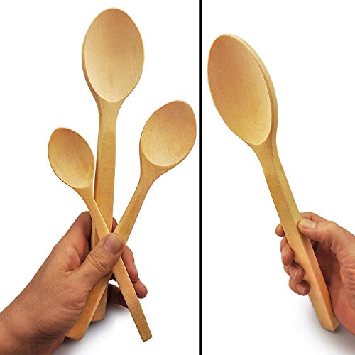 MoonWood - Juego de cucharas de cocina (3 tamaños, antiadherentes, saludables y naturales, 3 cucharas de madera dura para cocinar hechas a mano)