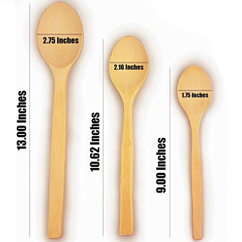 MoonWood - Juego de cucharas de cocina (3 tamaños, antiadherentes, saludables y naturales, 3 cucharas de madera dura para cocinar hechas a mano)