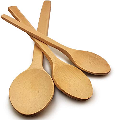 MoonWood - Juego de cucharas de cocina (3 tamaños, antiadherentes, saludables y naturales, 3 cucharas de madera dura para cocinar hechas a mano)