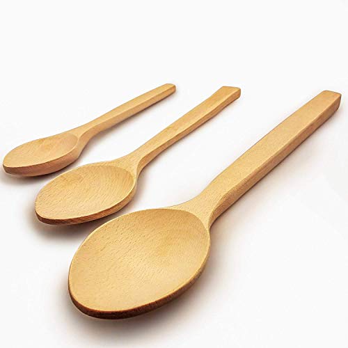 MoonWood - Juego de cucharas de cocina (3 tamaños, antiadherentes, saludables y naturales, 3 cucharas de madera dura para cocinar hechas a mano)