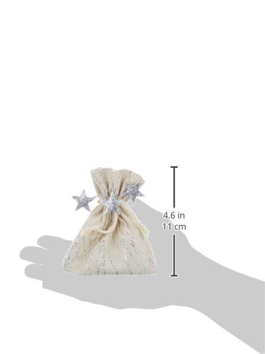 Mopec Bolsa Festiva con 3 Bombones, diseño en líneas Plata 10x13cm, Adornado con Ramillete de Estrellas, Beige, Talla única