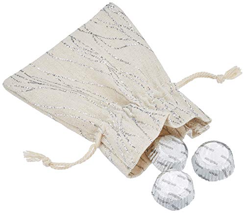 Mopec Bolsa Festiva con 3 Bombones, diseño en líneas Plata 10x13cm, Adornado con Ramillete de Estrellas, Beige, Talla única