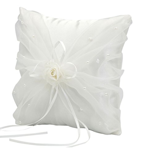 Mopec Cojín para alianzas Color Marfil con Flor de Organza y perlitas, Pack de 1 Unidad, Textil, 5.00x20.00x20.00 cm