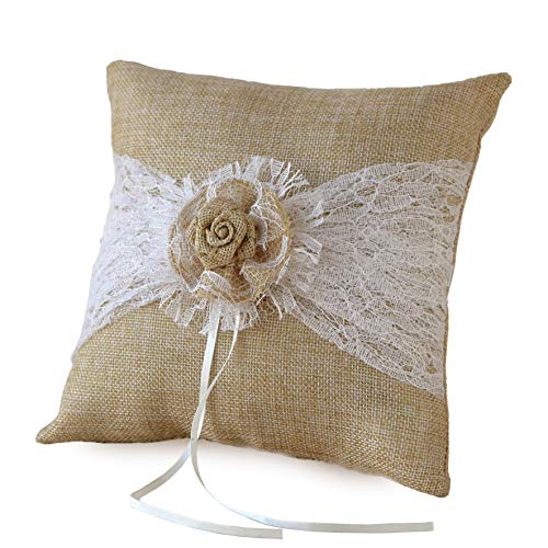 Mopec Cojín para alianzas con Tela de Saco y puntilla, Pack de 1 Unidad, Tostado, 8.50x20.00x20.00 cm
