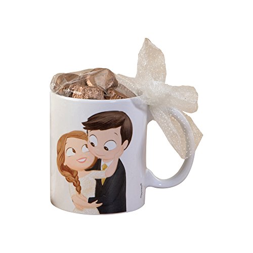 Mopec Pop & Fun Taza para boda de Novios Caricia en Caja Regalo con 6 Bombones, Porcelana, Multicolor, 8.2 x 8.2 x 9.5 cm