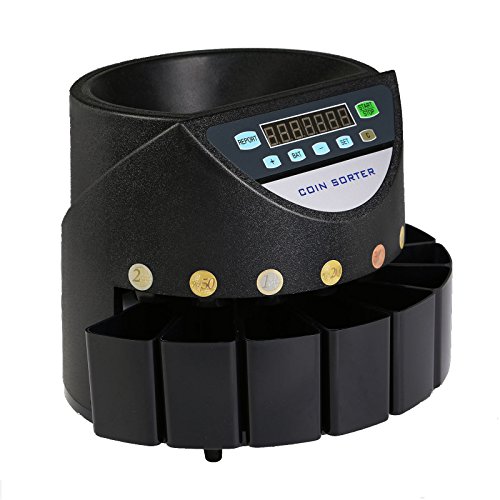 Moracle Contador de monedas automático Clasificador de Monedas para todas las monedas Euro y Cent con Pantalla LED Contador de Monedas Euro Cash Currency Bank Commercial