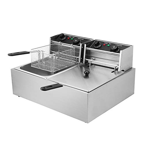 Moracle Freidora Eléctrica de 5000 W Capacidad Profesional Sartén de 12 litros Sartén para Patatas Fritas con Dos Cubas y Temporizador