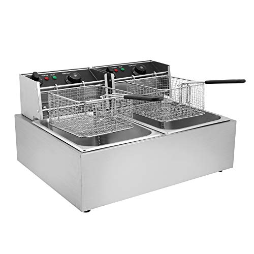 Moracle Freidora Eléctrica de 5000 W Capacidad Profesional Sartén de 12 litros Sartén para Patatas Fritas con Dos Cubas y Temporizador