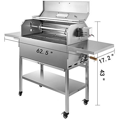 Moracle Parrilla de Carbón de Leña 25 W Barbacoa de Carbón de 4 RPM Equipado con Indicador de Temperatura de Tapa y Placa de Fuego Portátil para Acampar