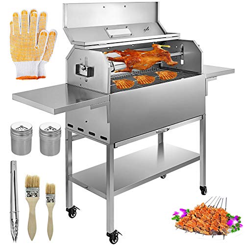 Moracle Parrilla de Carbón de Leña 25 W Barbacoa de Carbón de 4 RPM Equipado con Indicador de Temperatura de Tapa y Placa de Fuego Portátil para Acampar