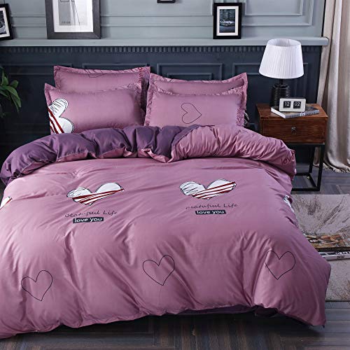 Morbuy Juego de Ropa de Cama de 4 Piezas Microfibra Juego de Fundas de Edredón con 1 Funda Nórdica y 1 Sábana encimera 2 Funda de Almohada (Cama 150/160-220x240cm/2.2M,Corazón Morado)