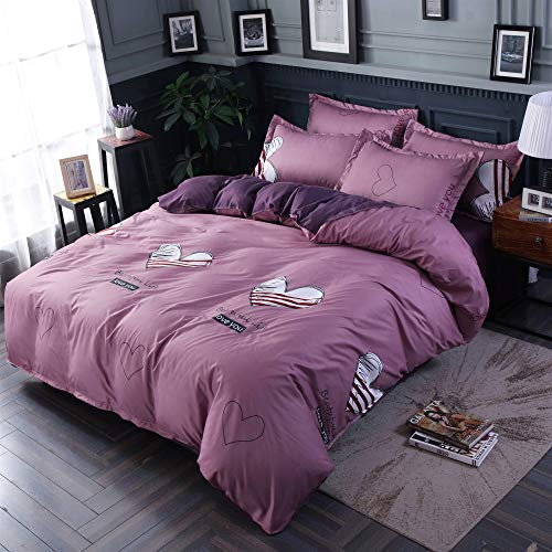 Morbuy Juego de Ropa de Cama de 4 Piezas Microfibra Juego de Fundas de Edredón con 1 Funda Nórdica y 1 Sábana encimera 2 Funda de Almohada (Cama 150/160-220x240cm/2.2M,Corazón Morado)