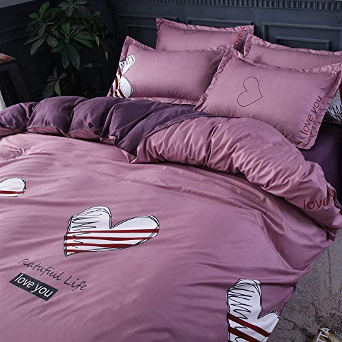 Morbuy Juego de Ropa de Cama de 4 Piezas Microfibra Juego de Fundas de Edredón con 1 Funda Nórdica y 1 Sábana encimera 2 Funda de Almohada (Cama 150/160-220x240cm/2.2M,Corazón Morado)