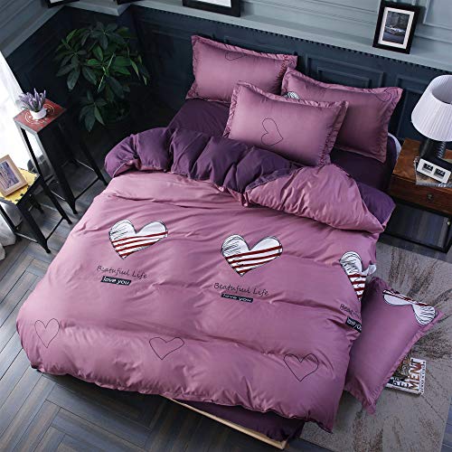 Morbuy Juego de Ropa de Cama de 4 Piezas Microfibra Juego de Fundas de Edredón con 1 Funda Nórdica y 1 Sábana encimera 2 Funda de Almohada (Cama 150/160-220x240cm/2.2M,Corazón Morado)