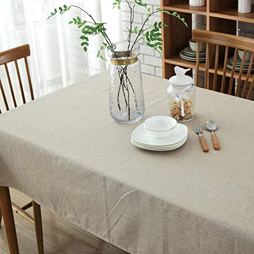 Morbuy Rectangle Mantel de Lino de algodón Antimanchas, Color Puro Mantel Rectangular de para el Restaurante del Hotel de casa Restaurante, Algodón Multicolor Decoración (130 * 200cm, Beige)