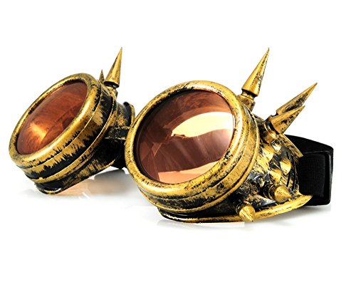 morefaz - Gafas protectoras para cosplay de estilo gótico, steampunk, antiguo y victoriano, con pinchos, incluye juego de cristales de colores diferentes, con protección UV400 (TM)