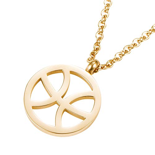 Morella Collar Acero Inoxidable Oro con Colgante Signo del Zodiaco Piscis en Bolsa de Terciopelo