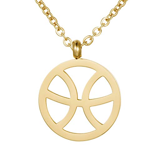Morella Collar Acero Inoxidable Oro con Colgante Signo del Zodiaco Piscis en Bolsa de Terciopelo