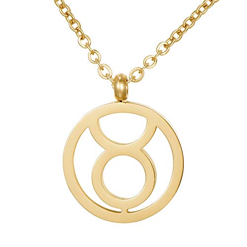 Morella Collar Acero Inoxidable Oro con Colgante Signo del Zodiaco Tauro en Bolsa de Terciopelo