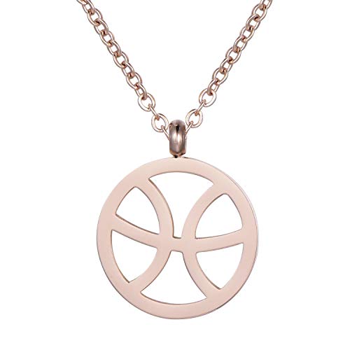 Morella Collar Acero Inoxidable Oro Rosa con Colgante Signo del Zodiaco Piscis en Bolsa de Terciopelo