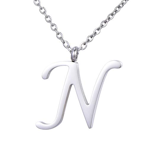 Morella Collar de Plata y Acero Inoxidable con Colgante Letra N