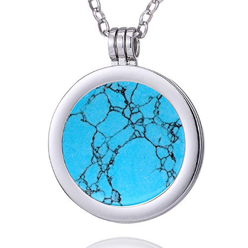 Morella Mujeres Collar 70 cm Acero Inoxidable y Colgante con Coin Moneda Amuleto de Piedra Preciosa Gema Pietra Turchese 33 mm Plato de Chakra en Bolsa de joyería