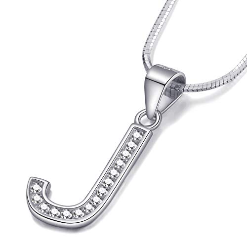 Morella Mujeres Collar de Letras Collar y Colgante Letra J de 925 Plata de Ley rodio Plateado 45 cm Longitud