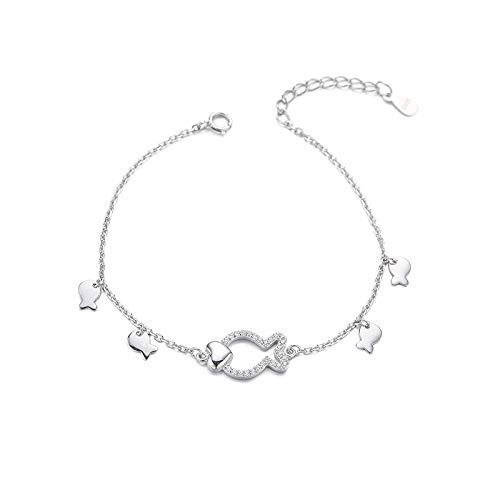 Mori set de diamantes geométricos peces lindos 925 pulsera de plata esterlina estudiante en forma de corazón amor dulce pulsera