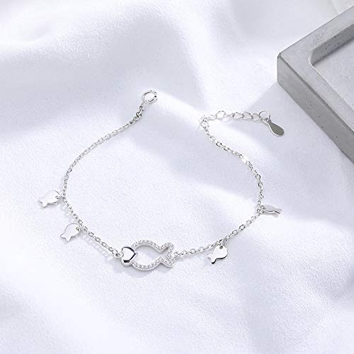 Mori set de diamantes geométricos peces lindos 925 pulsera de plata esterlina estudiante en forma de corazón amor dulce pulsera