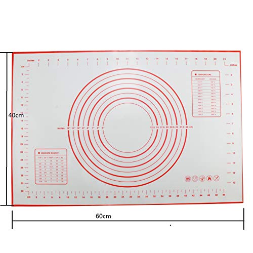 MorNon Estera para Hornear Almohadilla de Masa Alfombrilla Antiadherente para Pizza Almohadilla de Silicona para Amasar Alfombrilla de Silicona de Grado Alimenticio 60CM x 40CM Blanco y Rojo