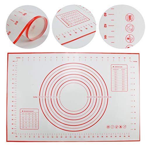 MorNon Estera para Hornear Almohadilla de Masa Alfombrilla Antiadherente para Pizza Almohadilla de Silicona para Amasar Alfombrilla de Silicona de Grado Alimenticio 60CM x 40CM Blanco y Rojo