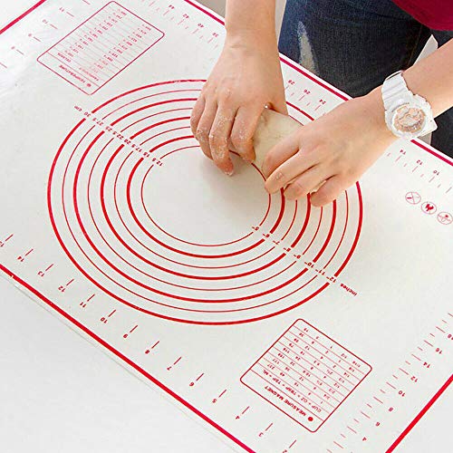 MorNon Estera para Hornear Almohadilla de Masa Alfombrilla Antiadherente para Pizza Almohadilla de Silicona para Amasar Alfombrilla de Silicona de Grado Alimenticio 60CM x 40CM Blanco y Rojo