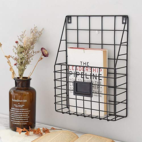 MorNon Revistero Metal Moderno Alambre Estilo Simple Cesta Periódico Bastidor Almacenamiento Poste Montado en la Pared Negro