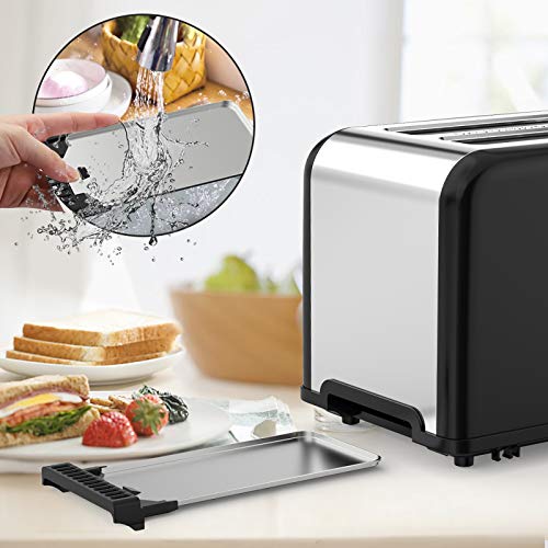 morpilot Tostadoras Pan 2 Rebanadas Negra Acero Inoxidable con Ranura Ancha, Soporte de Pan, Pantalla LCD, 9 Niveles de Tostado, Función de Descongelar, Recalentar, Cancelar