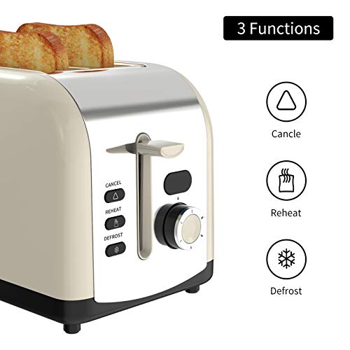 morpilot Tostadoras Pan 2 Rebanadas Tostadora de Pan Ranura Ancha en Acero Inoxidable con 6 Niveles de Tostador 800 W, Pantalla LCD, Bandeja para Migas, Beige Retro