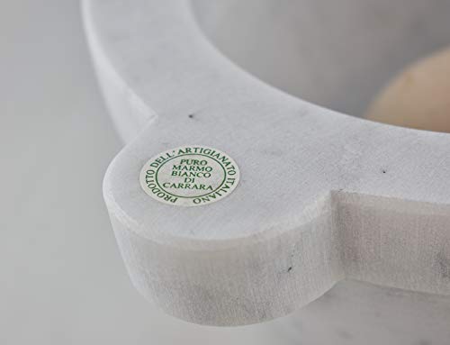 Mortero Bembo con Mano para Pesto o Especias en Blanco Mármol De Carrara - Modelo Genovese (ø 14 cm)