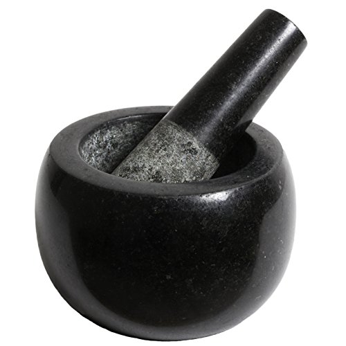 Mortero con Mano de 100% Granito con Protección de Ralladura y Empaque de Protección (2,7 kg, Pulido, Negro, Piedra, Redondo, Estable), de TUDIMO