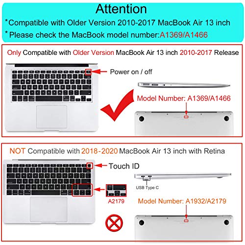 MOSISO Funda Dura Compatible con MacBook Air 13 Pulgadas (A1369 / A1466, Versión 2010-2017), Ultra Delgado Carcasa Rígida Protector de Patrón de Plástico Cubierta, Negro Mármol