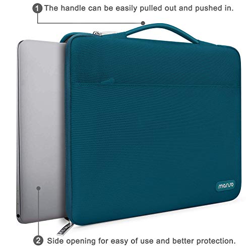 MOSISO Maletín Compatible con 13-13.3 Pulgadas MacBook Air/MacBook Pro Retina/2018 Surface Laptop 2/Surface Book,Funda Blanda Protectora 360 Multifuncional Bolso con Correa de Carro, Trullo Profundo