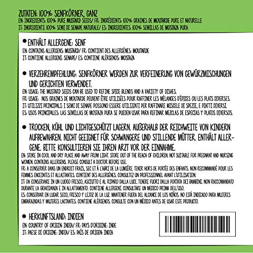 Mostaza en granos (500g), semillas de mostaza amarillas y blancas 100% naturales, secas suavemente, semillas de mostaza naturalmente sin aditivos, veganas