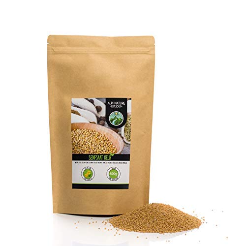 Mostaza en granos (500g), semillas de mostaza amarillas y blancas 100% naturales, secas suavemente, semillas de mostaza naturalmente sin aditivos, veganas