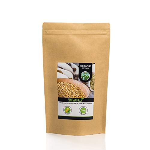 Mostaza en granos (500g), semillas de mostaza amarillas y blancas 100% naturales, secas suavemente, semillas de mostaza naturalmente sin aditivos, veganas