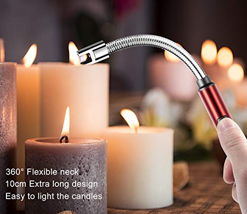 MOSUO Encendedor Electrico, Mechero de Arco Electrico USB Recargable, Cuello Largo 360° Flexible Sin Llama ni Olor, Interruptor de Seguridad, para Cocina Barbacoa Velas Fuegos Artificiales, Rojo