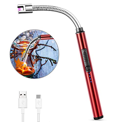 MOSUO Encendedor Electrico, Mechero de Arco Electrico USB Recargable, Cuello Largo 360° Flexible Sin Llama ni Olor, Interruptor de Seguridad, para Cocina Barbacoa Velas Fuegos Artificiales, Rojo
