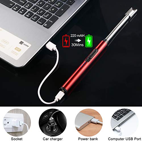 MOSUO Encendedor Electrico, Mechero de Arco Electrico USB Recargable, Cuello Largo 360° Flexible Sin Llama ni Olor, Interruptor de Seguridad, para Cocina Barbacoa Velas Fuegos Artificiales, Rojo