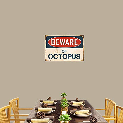 Mothcattl Cartel para colgar en la pared, diseño retro con texto "Beware of Octopus Hotel Restaurant Store" multicolor