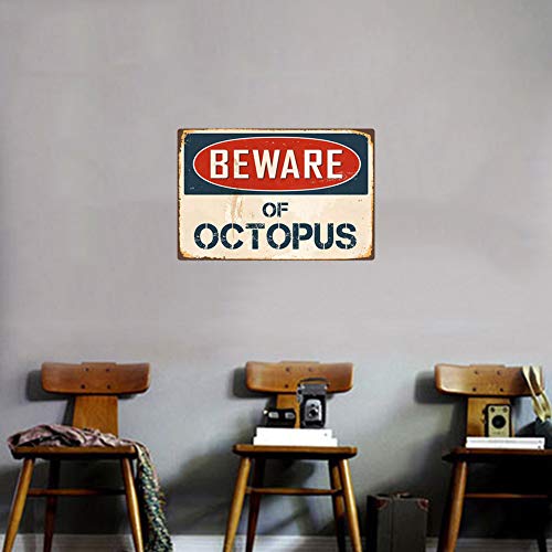 Mothcattl Cartel para colgar en la pared, diseño retro con texto "Beware of Octopus Hotel Restaurant Store" multicolor