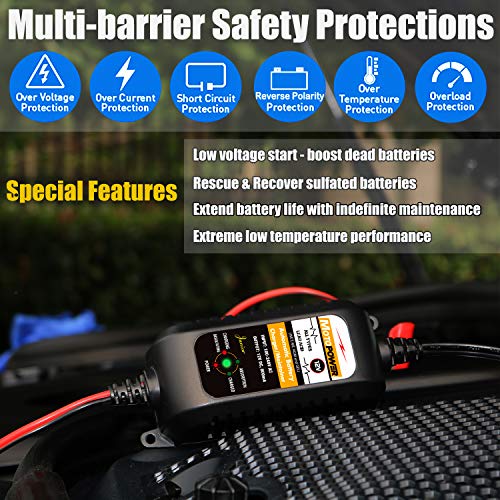 MOTOPOWER MP0205A 12V 800mA Cargador de batería automático/Mantenedor para automóviles, Motocicletas, ATVs, RVs, Powersports, Barco y más. Inteligente, Compacto y Respetuoso del Medio Ambiente